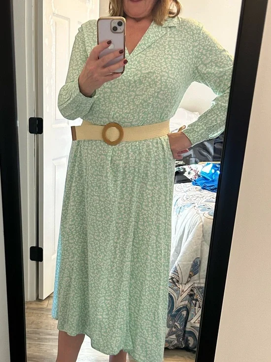 Joe Fresh Mint Green Printed Long Sleeve Midi Dress - Picture 2 of 8